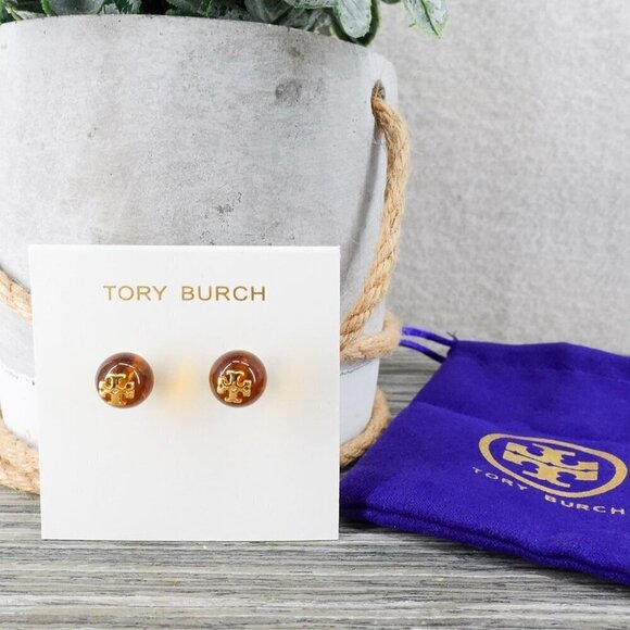 Tory Burch Kira Pearl Stud Earrings Brown OS - Picture 13 of 14